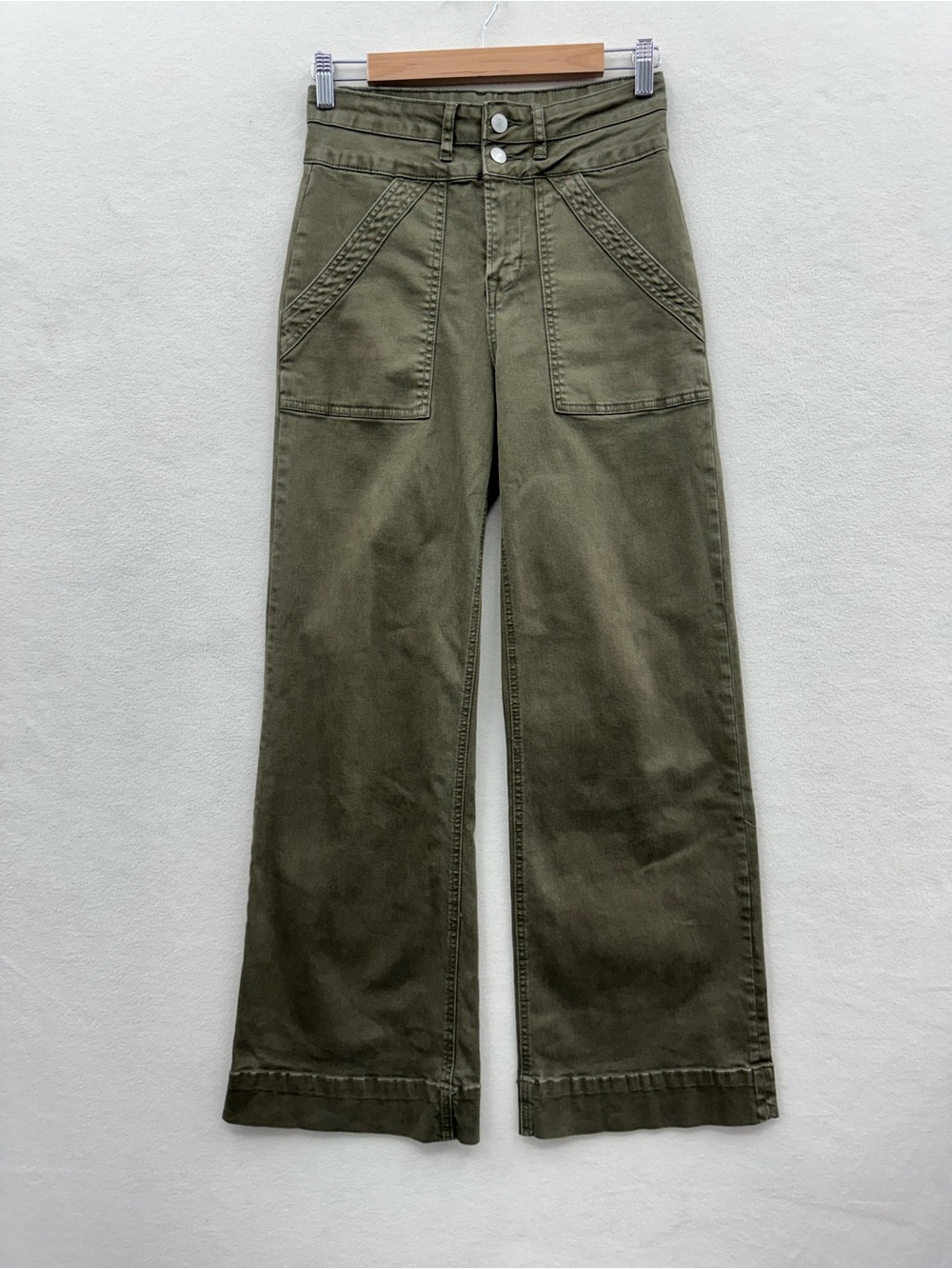 MICA Women’s 25 Green Double Waistband Wide Leg Trouser Jeans